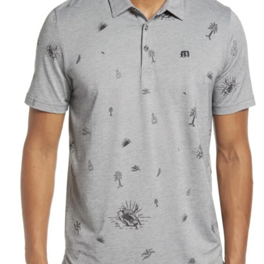 Travis Mathew Ice Breaker Performance Pique Polo Golf Shirt Heather Gray Size
